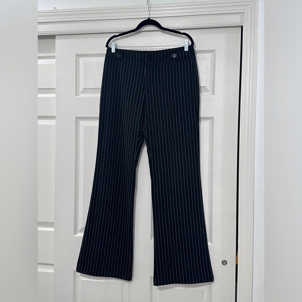 Black Pinstripe Flared Dress Pants